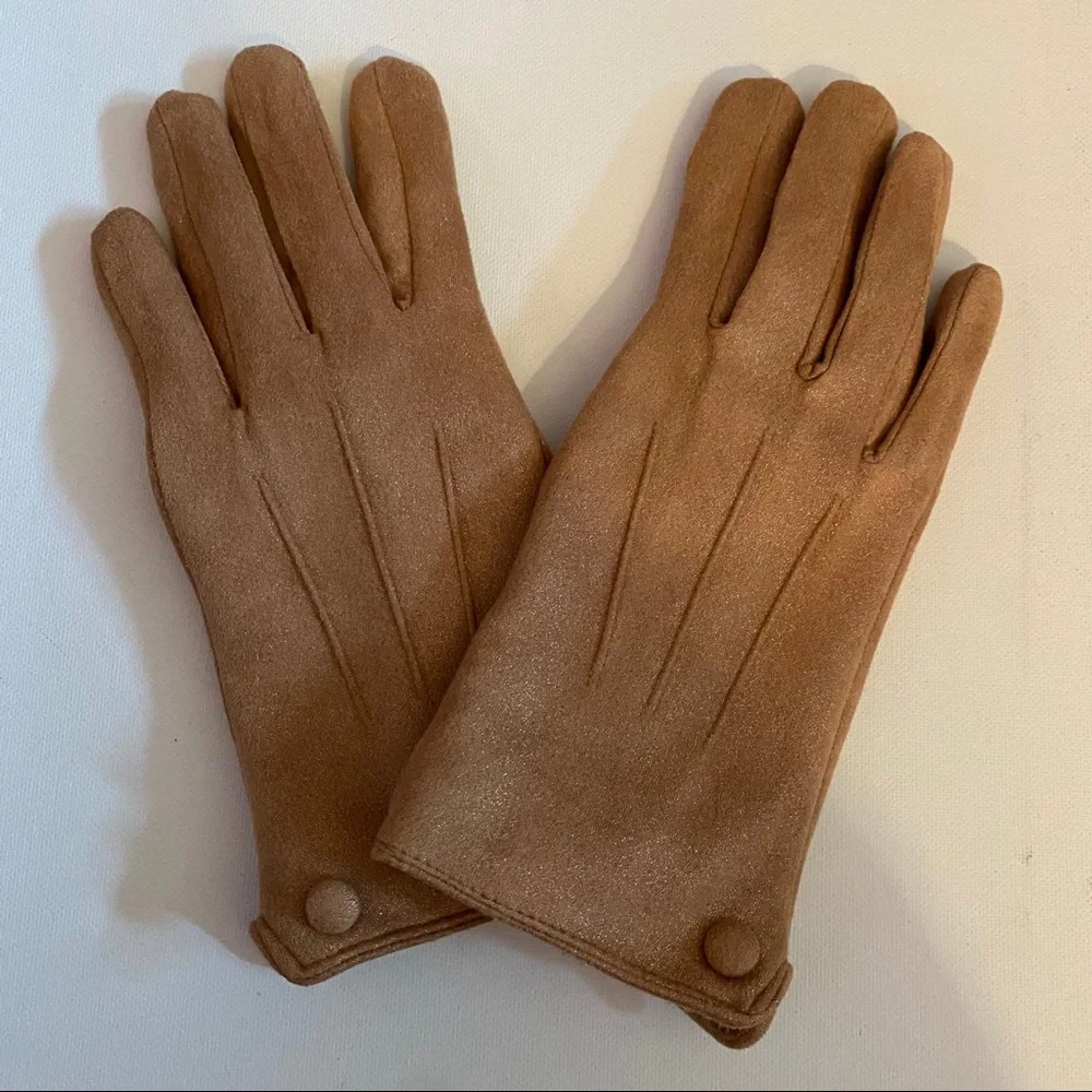Shimmery Tan Faux Fur Lined Gloves